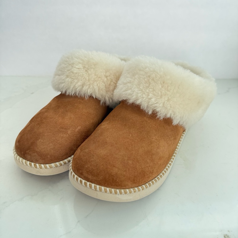 OluKai Tan Shearling-Lined Slippers